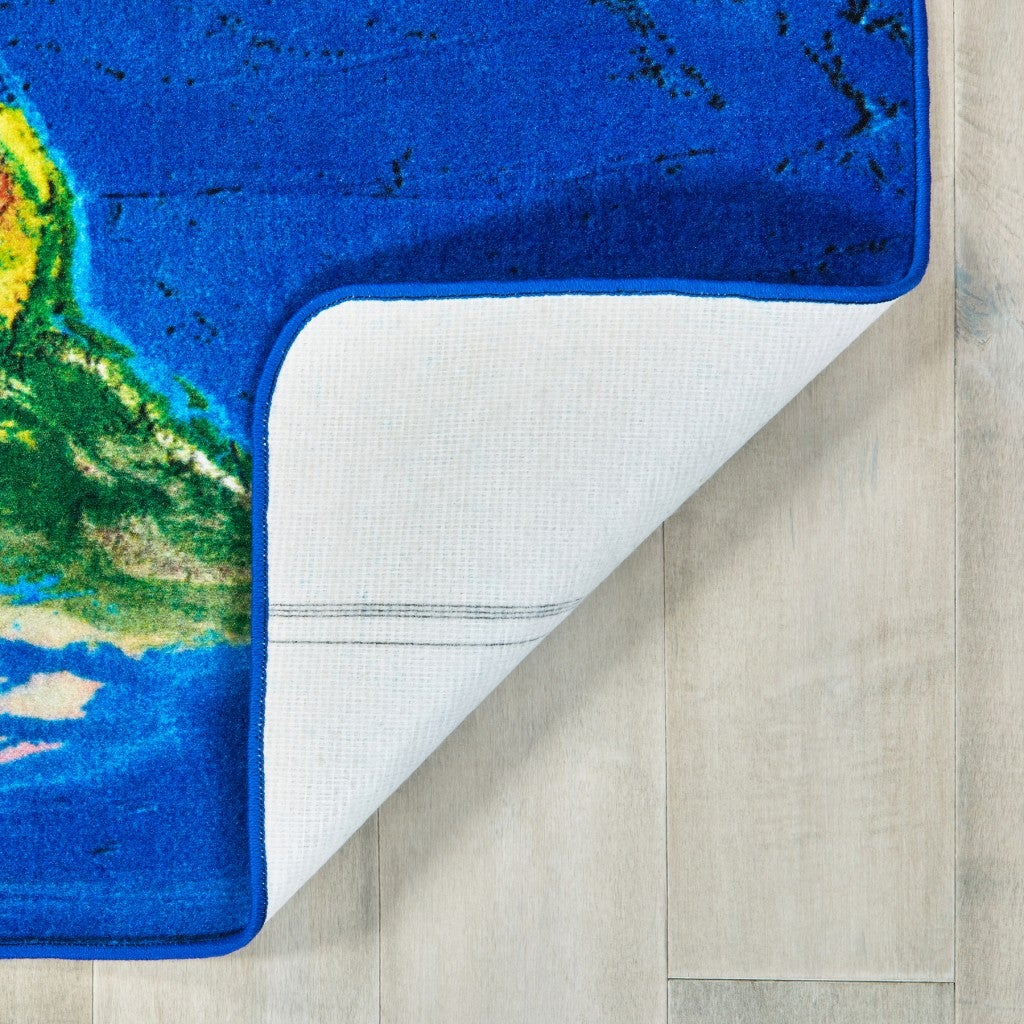 Learn Our Earth Map Rug - 4ft x 8ft - Rectangle - Blue