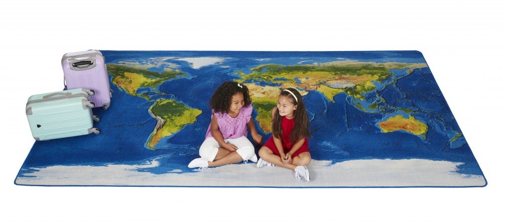 Learn Our Earth Map Rug - 6ft x 12ft - Rectangle - Blue