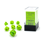 Chessex Dice Set – 10mm Vortex Bright Green/Black Plastic Polyhedral Dice Set – Dungeons and Dragons D&D DND TTRPG Dice – Includes 7 Dice - D4 D6 D8 D10 D12 D20 D%,CHX20430