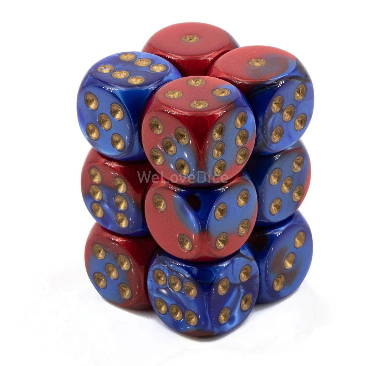 DND Dice Set-Chessex D&D Dice-16mm Gemini Blue, Red, and Gold Plastic Polyhedral Dice Set-Dungeons and Dragons Dice Includes 12 Dice – D6