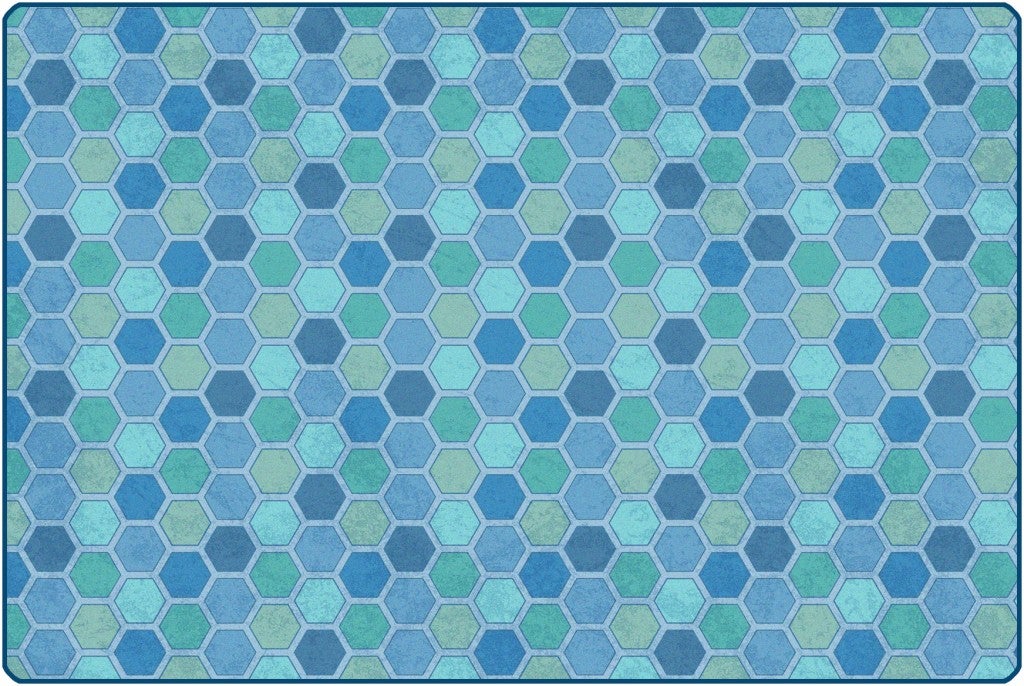 Honeycomb Pattern Rug - 6ft x 9ft - Rectangle - Blue