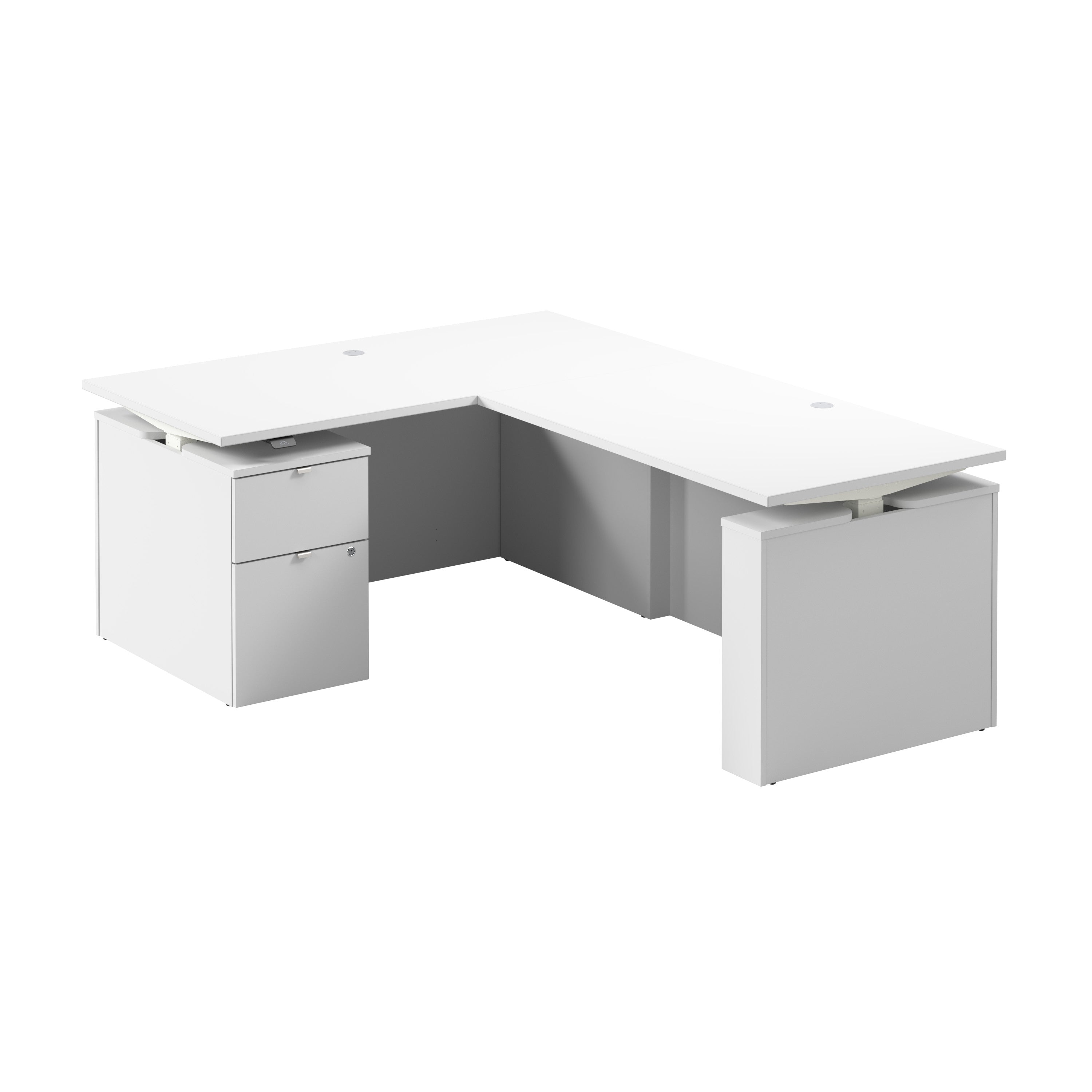 Bush Business Furniture Stratus&nbsp;60W x&nbsp;78D Height Adjustable L Shaped Standing Desk with File Cabinet in White with White Base - 59.45" Width x 76.97" Depth x 27.44" Height