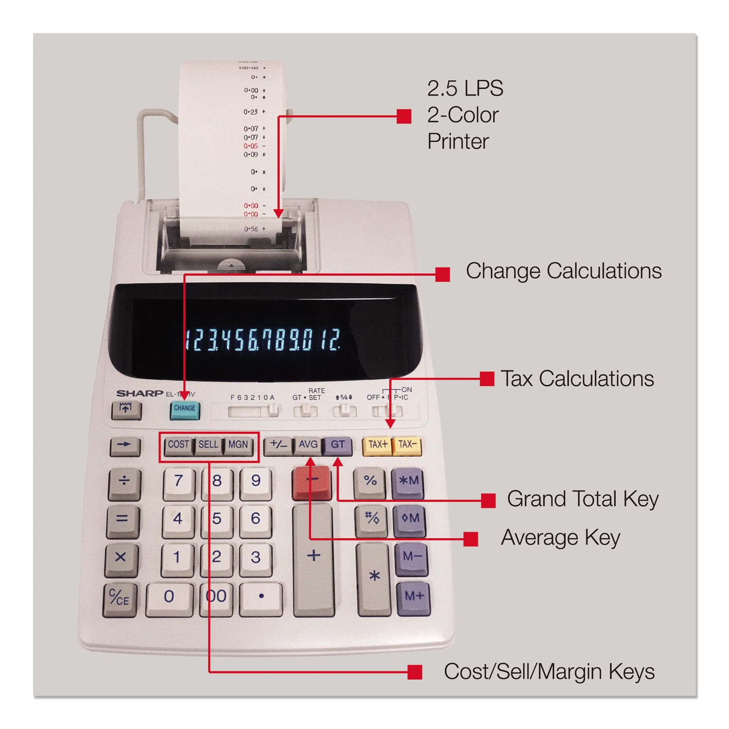 2 lps - Item Count, Paper Holder, Large Display, 4-Key Memory, Sign Change - 12 Digits - Power Adapter Powered - 10" Height x 7.6" Width x 2.4" Depth x 3.4" Length - Off White - 1 Each