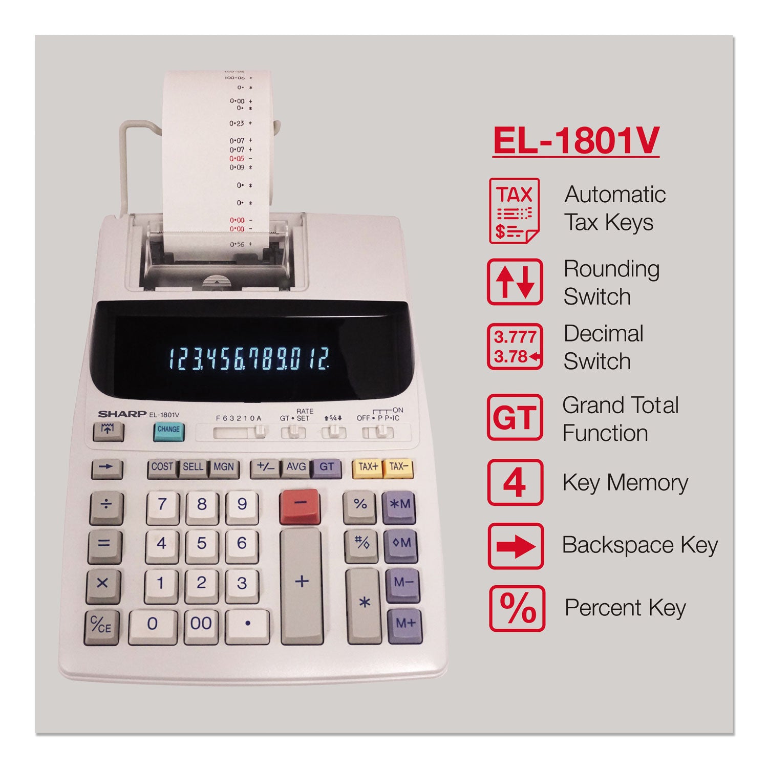 2 lps - Item Count, Paper Holder, Large Display, 4-Key Memory, Sign Change - 12 Digits - Power Adapter Powered - 10" Height x 7.6" Width x 2.4" Depth x 3.4" Length - Off White - 1 Each