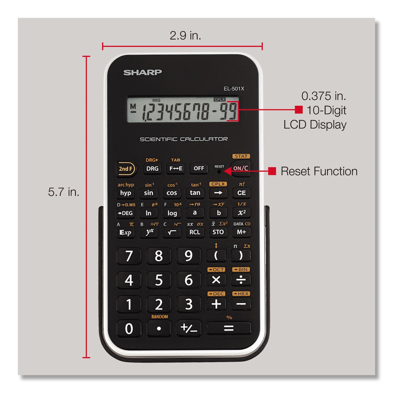 146 Functions - Battery Powered, Large LCD, Durable, Hard Case - 1 Line(s) - 10 Digits - LCD - Battery Powered - 2 x LR1130 - 5.1" Height x 3.1" Width x 0.5" Depth - Black, White - 1 Each