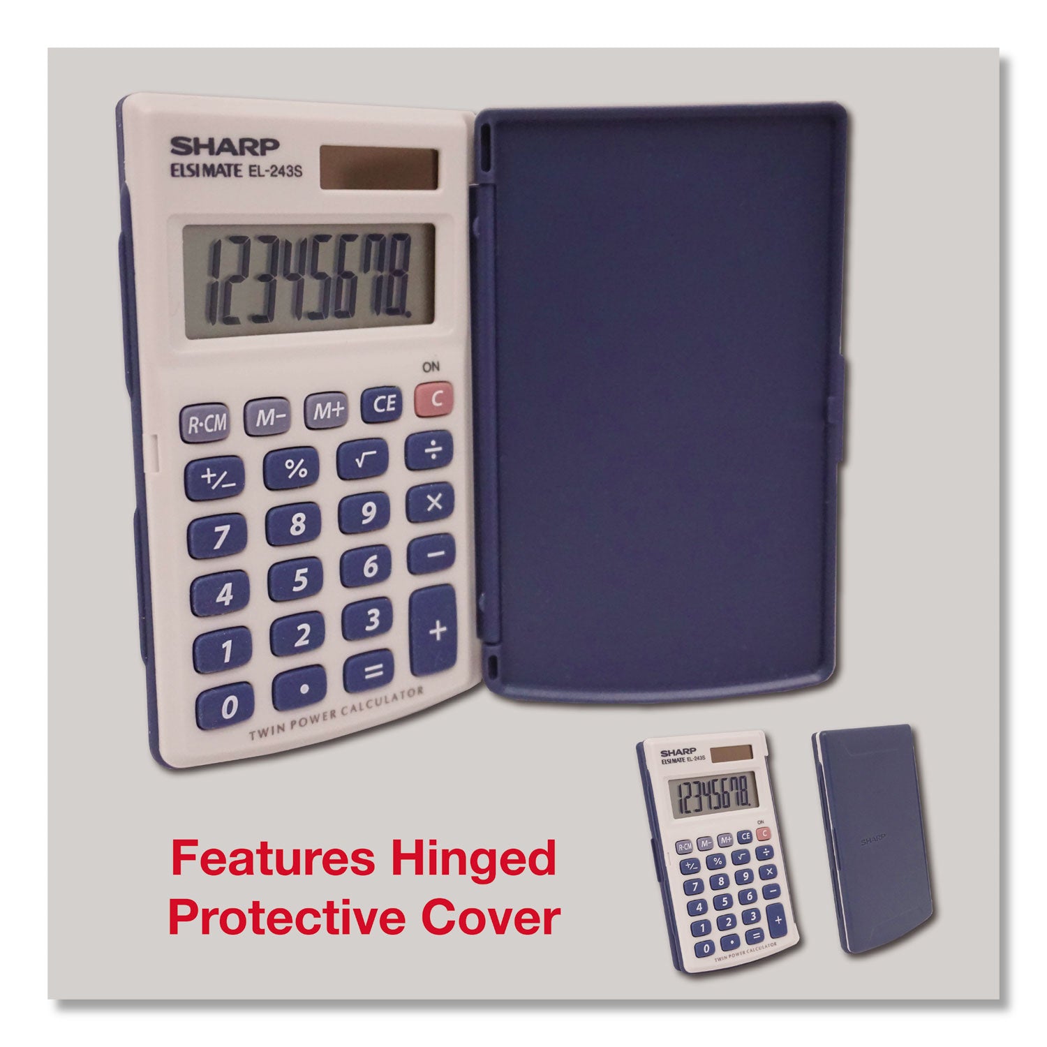 3-Key Memory, Sign Change, Auto Power Off - 8 Digits - LCD - Battery/Solar Powered - 1 x LR1130 - 0.4" Height x 2.5" Width x 4.1" Depth - Gray, Blue - 1 Each
