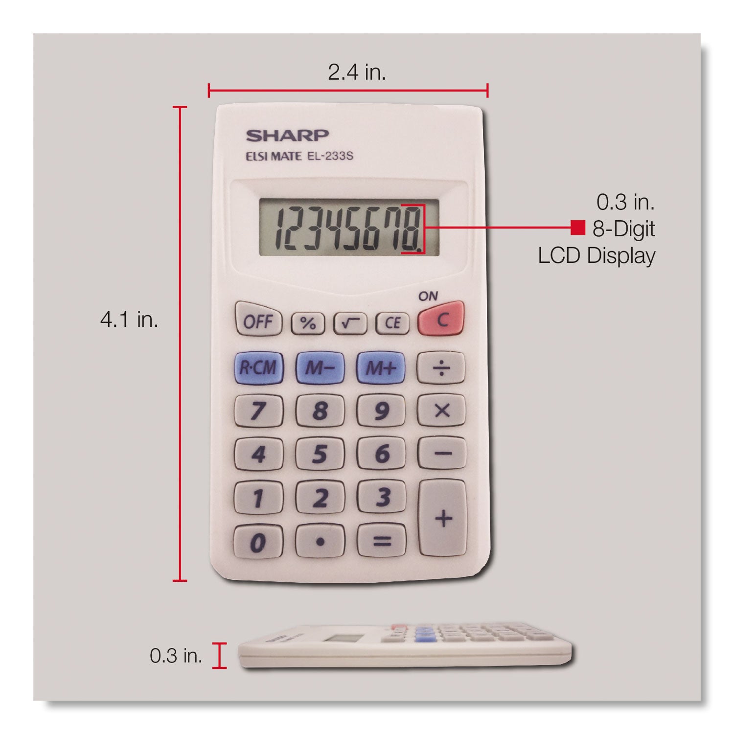 Auto Power Off, 3-Key Memory - 8 Digits - LCD - Battery Powered - 0.3" Height x 2.4" Width x 4.1" Depth - White - Plastic - 1 Each