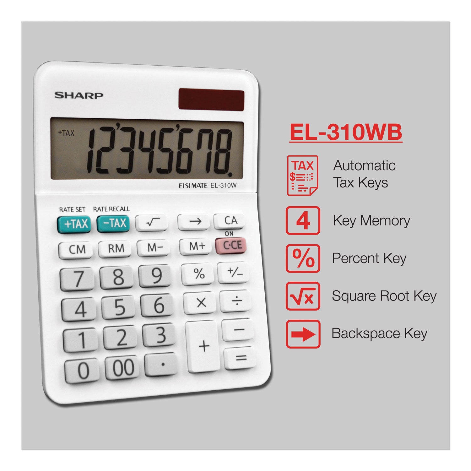 4-Key Memory, Sign Change, Backspace Key, Auto Power Off, Double Zero - 8 Digits - LCD - 1" Height x 3.4" Width x 4.8" Depth - White - Desktop - 1 Each