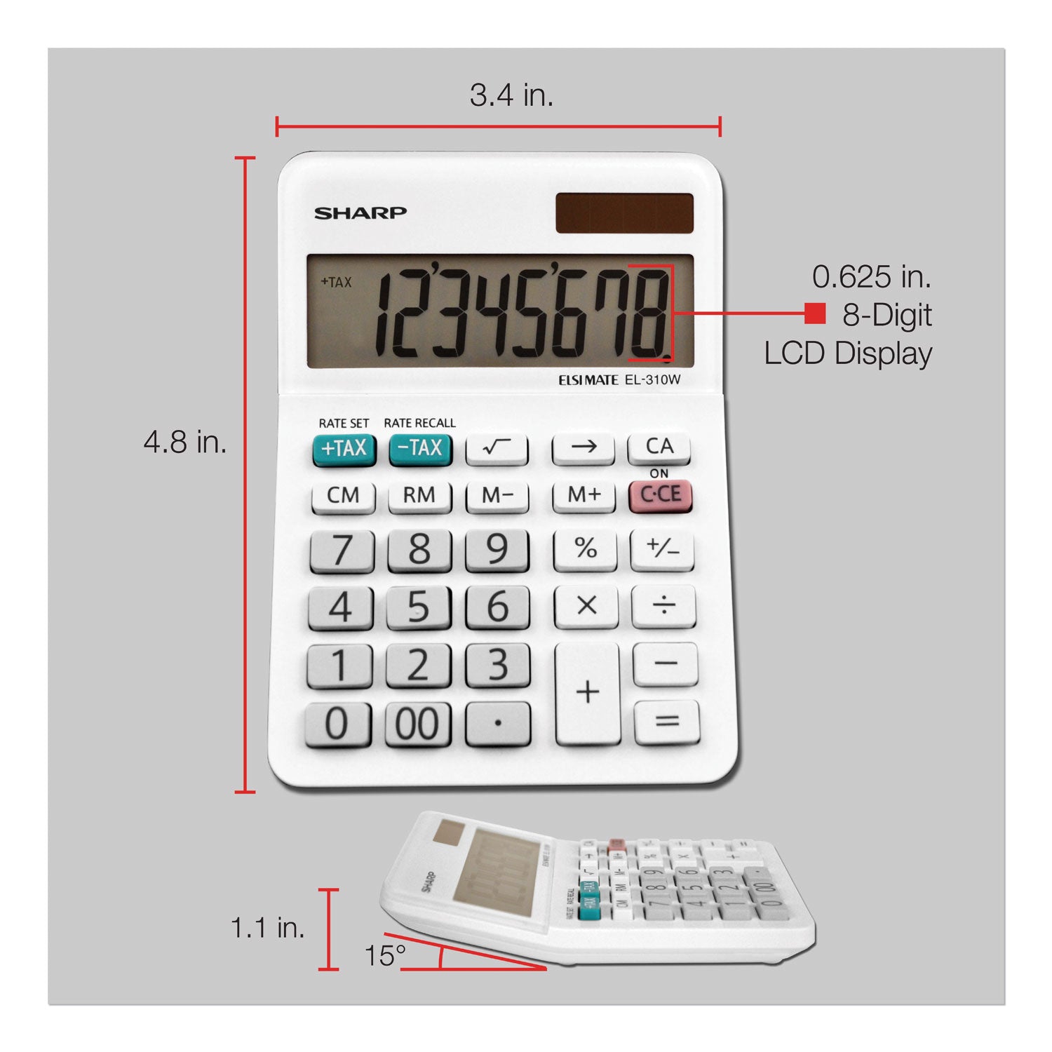 4-Key Memory, Sign Change, Backspace Key, Auto Power Off, Double Zero - 8 Digits - LCD - 1" Height x 3.4" Width x 4.8" Depth - White - Desktop - 1 Each