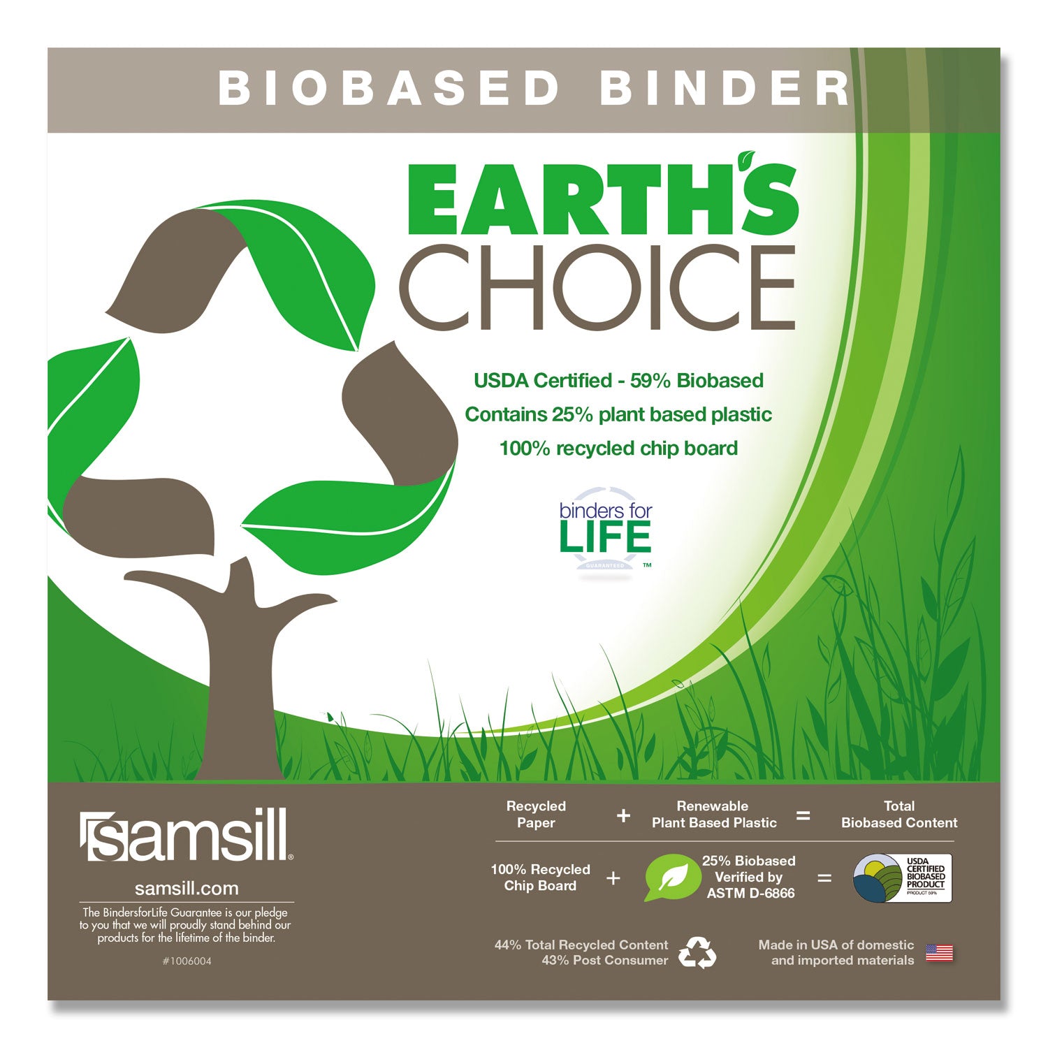 Samsill Earth's Choice Plant-based Durable View Binder, 2" D-Ring, Letter Size, 475 Sheet Capacity, 2 Pockets, White, Archival-safe, Clear Overlay, Acid-free, PVC-free, Customizable Spine/Cover, 1 Each