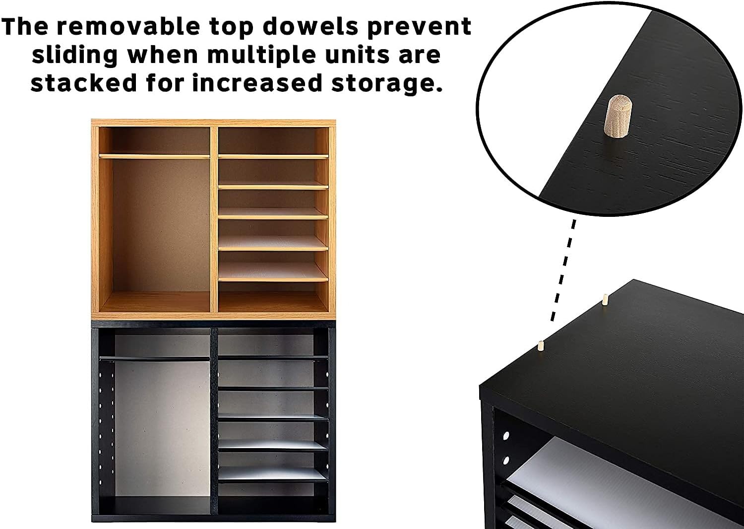 12-Compartment Wood Adjustable Paper Sorter Literature File Organizer, Black