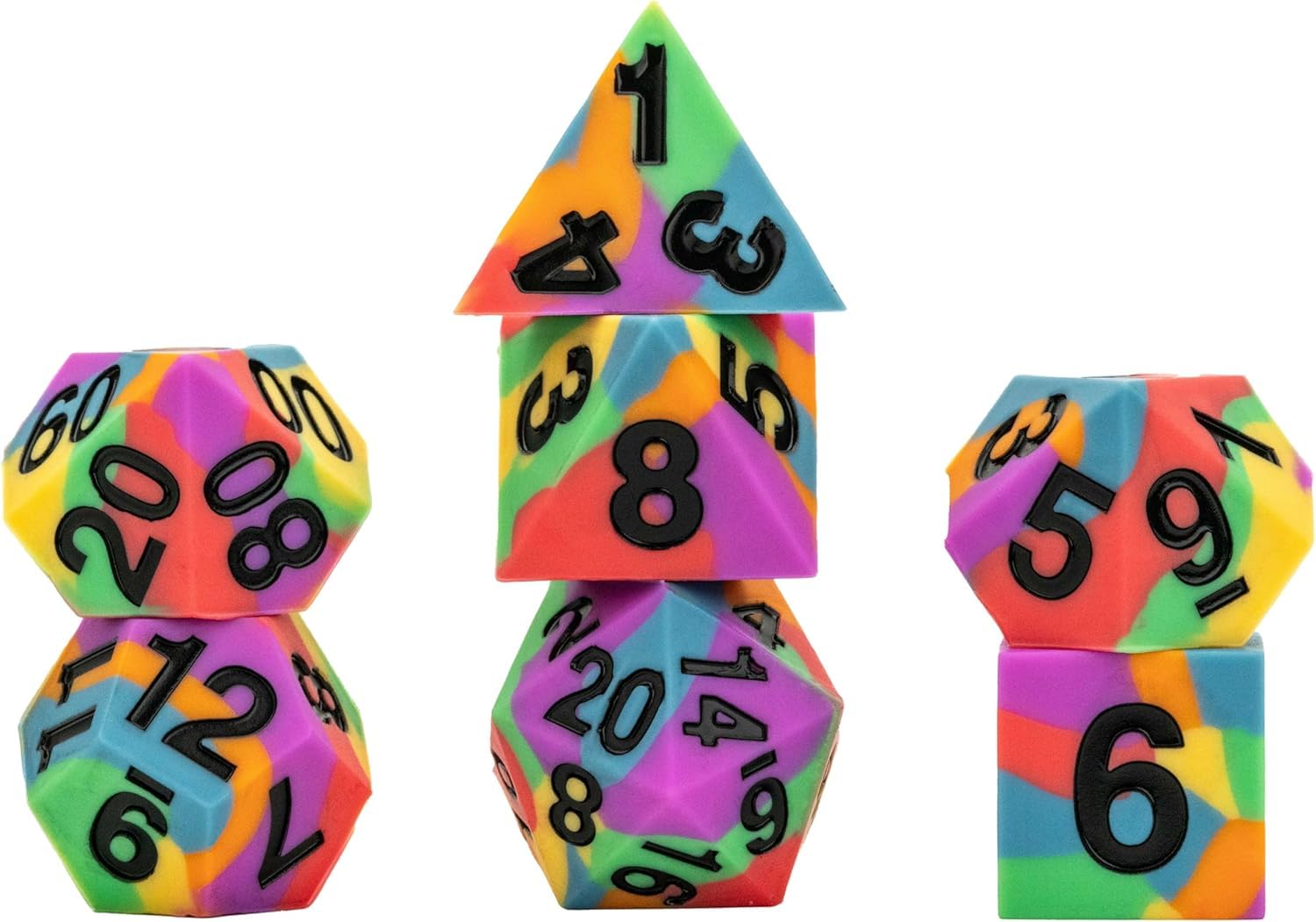 FanRoll 16mm Pride Sharp Edge Silicone Rubber Poly Dice Set: Rainbow Flag