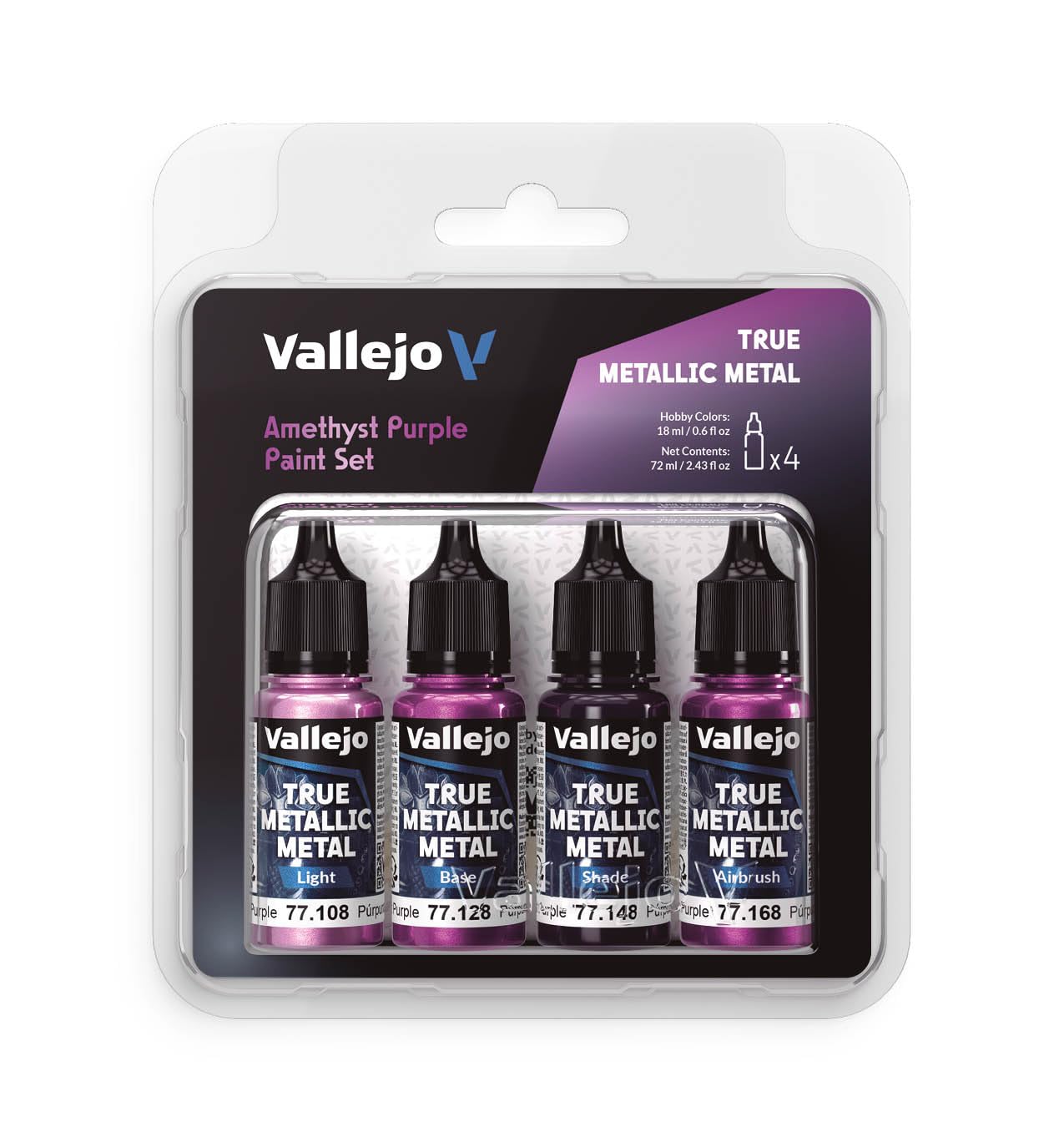 Vallejo - Amethyst Purple Paint Set | True Metallic Metal | Acrylic Colors for Painting Metal Effects on Fantasy, Historical, and Wargaming Miniatures | BSL System | 4 Bottles x 18 ml (0.6 fl.oz.)