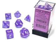 DND Dice Set-Chessex D&D Dice-16mm Borealis Purple and White Luminary Plastic Polyhedral Dice Set-Dungeons and Dragons Dice Includes 7 Dice - D4 D6 D8 D10 D12 D20 D%