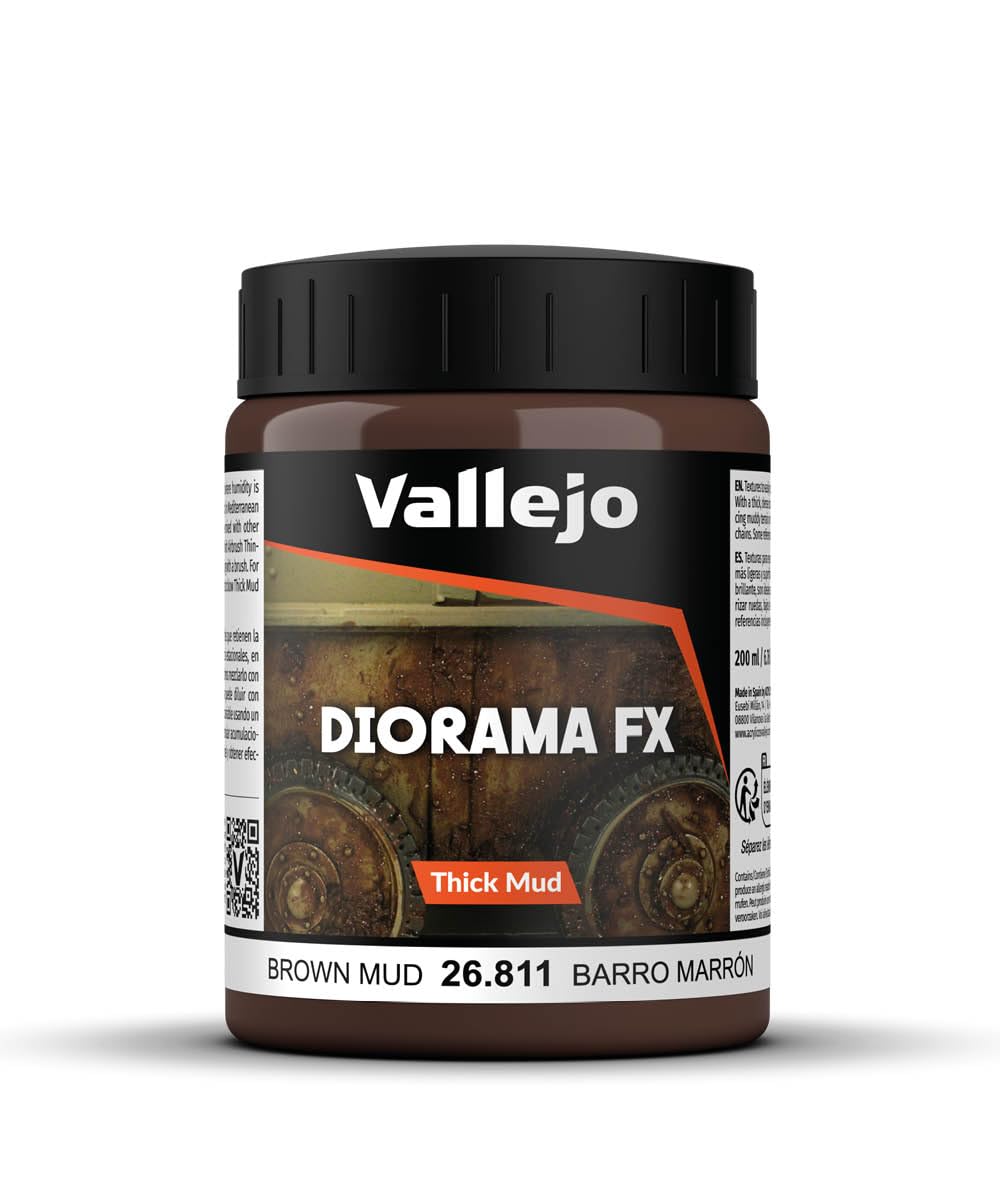Vallejo - Diorama FX Thick Mud | Brown Mud 200 ml (6.76 fl.oz.) | Premium Acrylic Color For Modelers & Miniature Enthusiasts