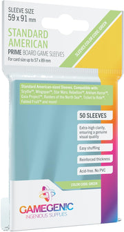 Prime Board Game Sleeves | Pack of 50 Extra-Clear Sleeves | 59 by 91 mm Card Sleeves Optimized for Standard American Card Games | Premium Card Protection | FFG Green Color Code | Made by Gamegenic