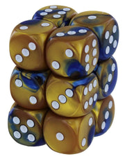 DND Dice Set-Chessex D&D Dice-16mm Gemini Blue, Gold, and White Plastic Polyhedral Dice Set-Dungeons and Dragons Dice Includes 12 Dice – D6, (CHX26622)