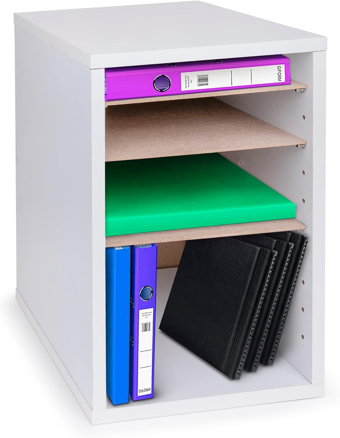 11-Compartment Wood Adjustable Vertical Paper Sorter Literature File Organizer, White