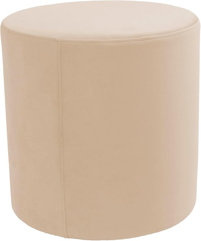 Everyday 18" Round Microfiber and Faux Leather Ottoman, 19" Height - Beige