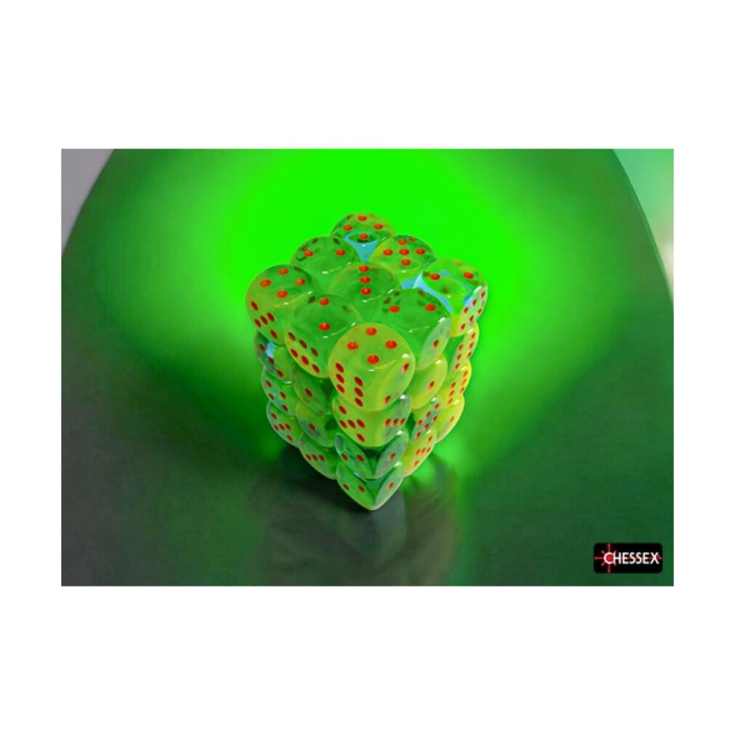 Plasma Green and Teal Gemini Luminary Dice with Orange Pips D6 12mm (1/2in) Pack of 36 Chessex