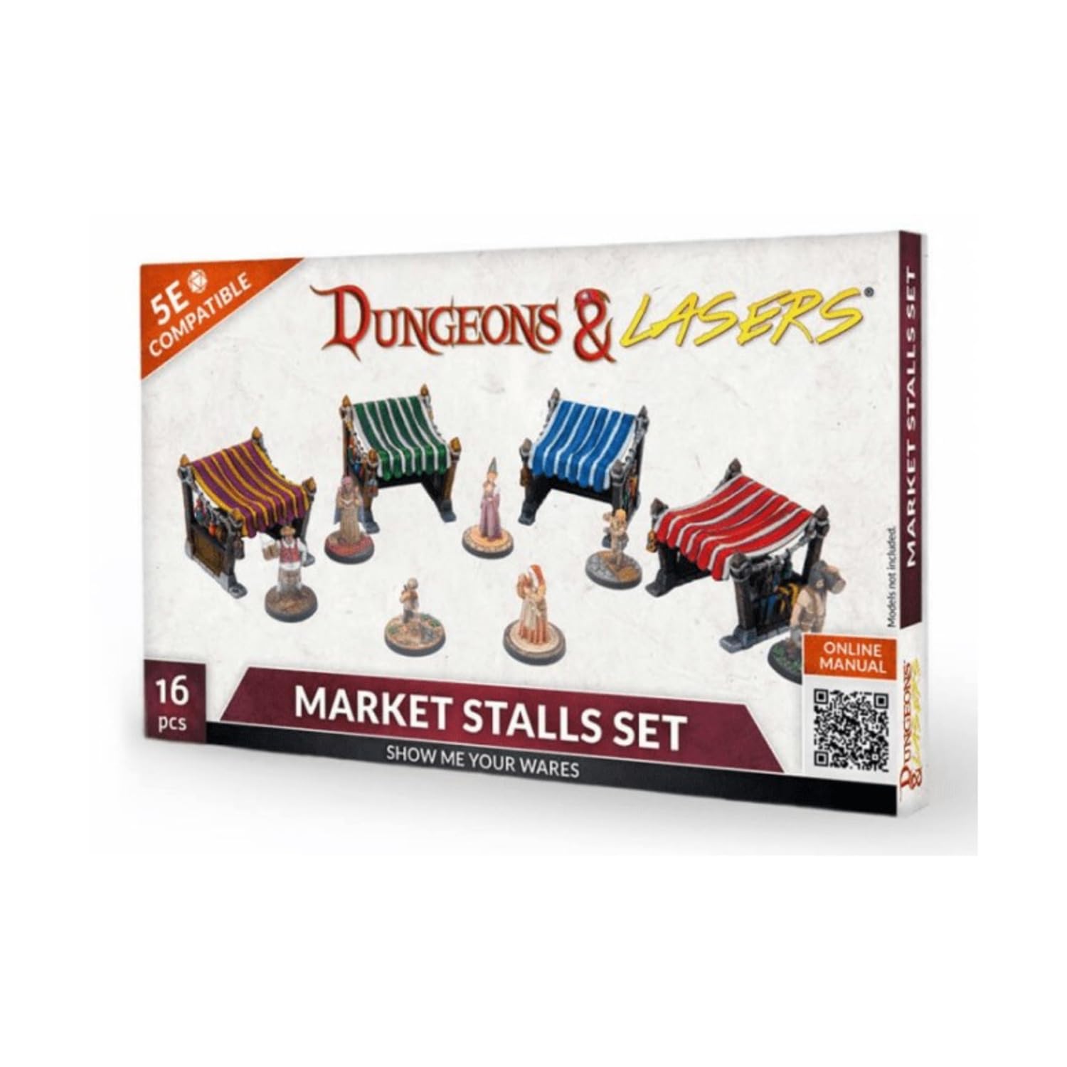 Dungeons & Lasers: Market Stalls Set - 16 Piece Modular Design - RPG Terrain for DND and 5E Compatible Tabletop Games - Fits 28/32mm Scale Miniatures - Unpainted & Unassembled - Ages 14+