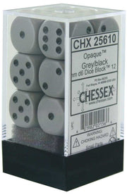 Chessex DND Dice Set D&D Dice-16mm Opaque Dark Grey and Black Plastic Polyhedral Dice Set- for Dungeons and Dragons Dice Includes 12 Dice – D6, Various (CHX25610), Standard (15mm - 17mm)