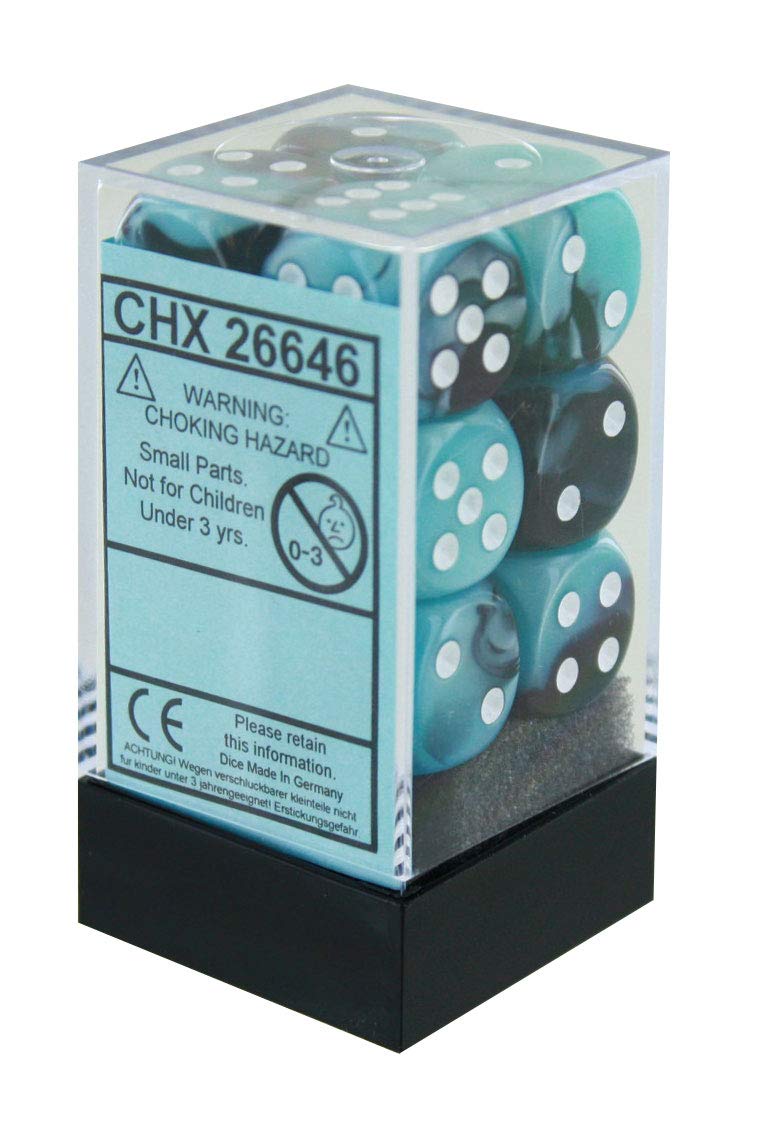 DND Dice Set-Chessex D&D Dice-16mm Gemini Black, Shell, and White Plastic Polyhedral Dice Set-Dungeons and Dragons Dice Includes 12 Dice – D6, Various (CHX26646)