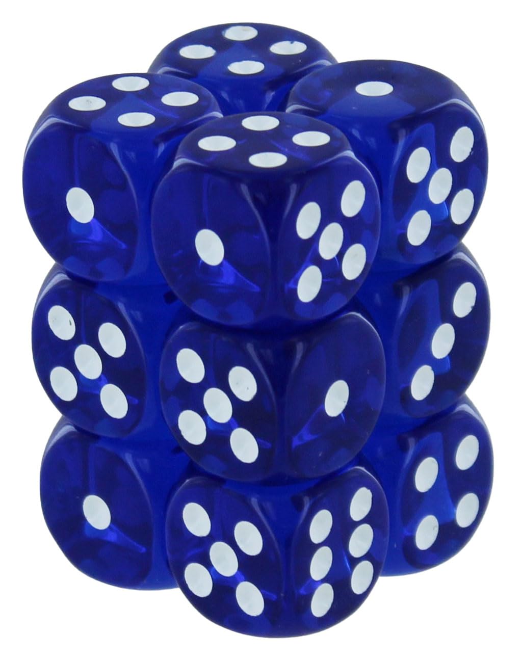 Chessex DND Dice Set-16mm Translucent Blue and White Plastic Polyhedral Dice Set-Dungeons and Dragons Dice Includes 12 Dice – D6, (CHX23606)
