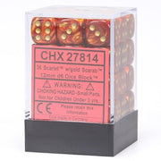 Chessex 12mm Scarab Scarlet & Gold Polyhedral Dice Set – Compatible with Dungeons & Dragons, Pathfinder & Other Tabletop RPGs – Includes 36 D6 Dice (CHX27814)