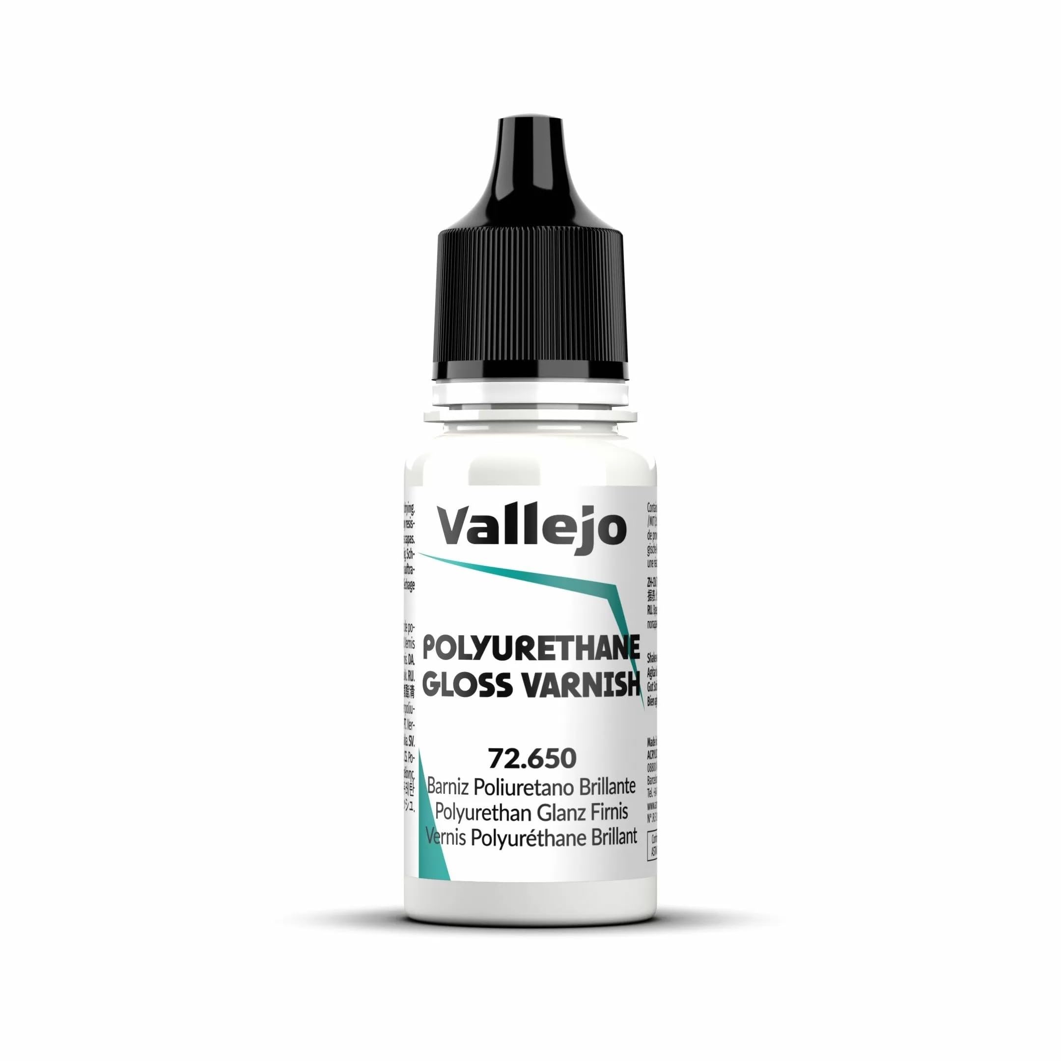 Vallejo - Polyurethane Varnish | Gloss Finish 18 ml. (0.6 fl.oz.) | Extraordinary Hardness & Permanence | Create a Perfect Clear Coat | Scratch Resistant for Outdoor and Indoor Surfaces