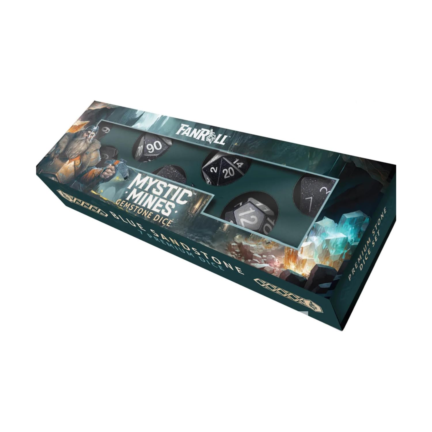 FanRoll Mystic Mines Blue Sandstone: 16mm Stone Polyhedral Dice Set