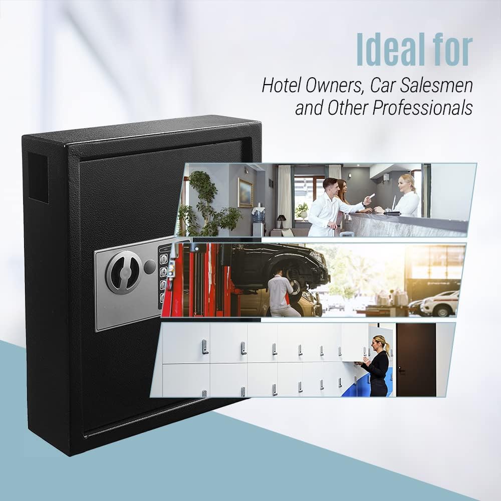 40-Key Steel Digital Lock Key Cabinet, Black