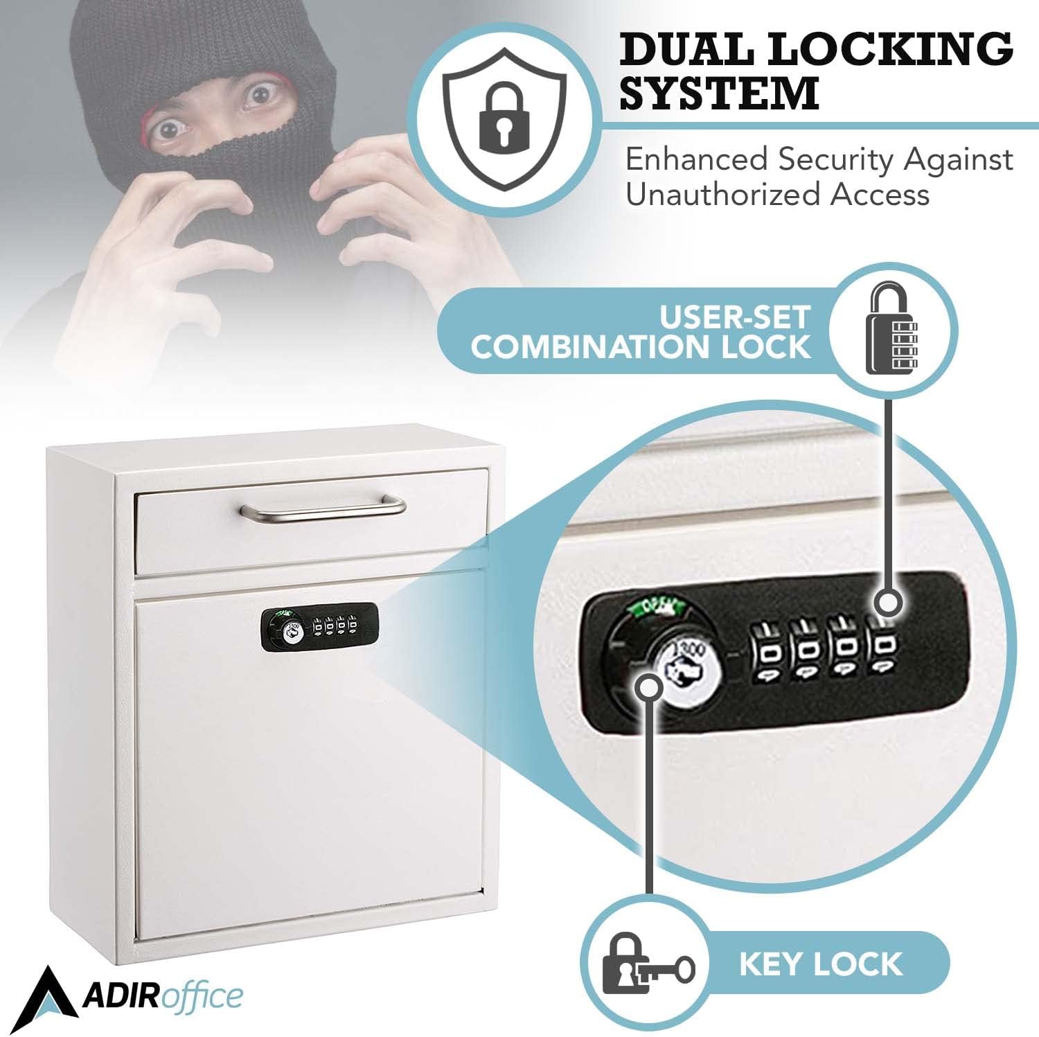 Medium Wall Mountable Mailbox with Key and Combination lock