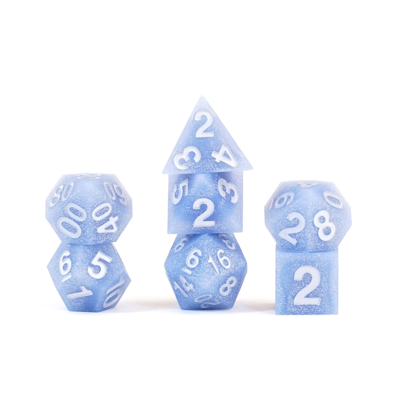 FanRoll 16mm Sharp Edge Silicone Rubber Poly DND Dice Set: Glacial Debris, Role Playing Game Dice for Dungeons and Dragons
