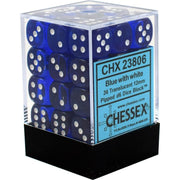 Chessex D&D Translucent Blue and White Polyhedral Set, 12mm Plastic, Compatible with Dungeons & Dragons (D&D), 36-Piece D6 We only add ”for” in the listing.