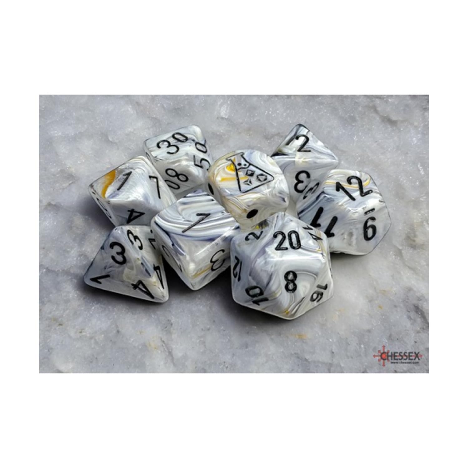 Marble Calcite/blue Polyhedral 7-Dice Set (with bonus die)