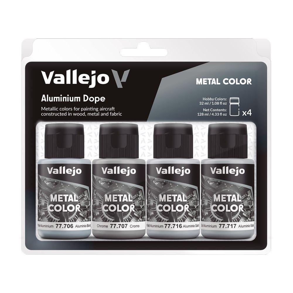 Vallejo - Aluminium Dope Set | Metal Color | Faithfully Reproduce Different Metallic Finishes | Contains 4 Bottles x 32 ml (1.08 fl.oz.)