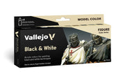 Vallejo - Black & White Acrylic Paint Set | Model Color | Figure Color Series Miniature Model Kit to Achieve Different Nuances with Artist-Grade Pigments | 8 Bottles x 18 ml. (0.60 fl.oz)