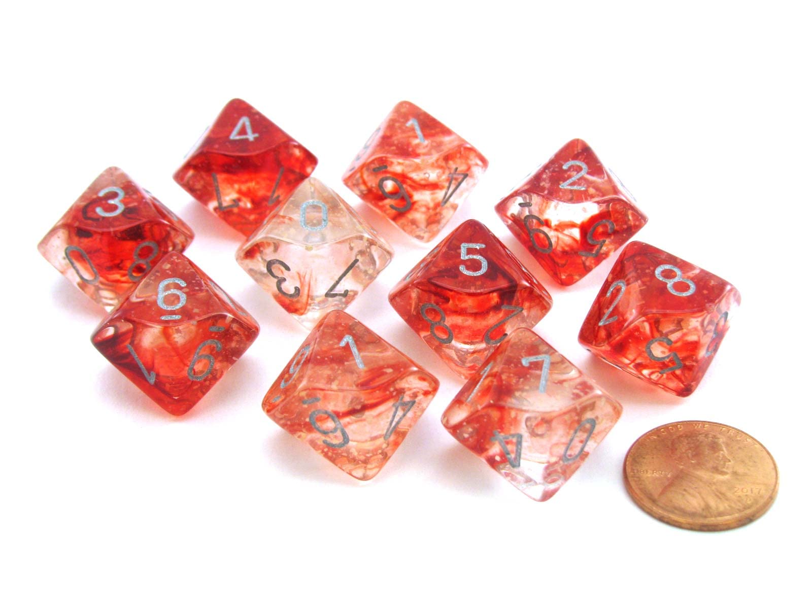 Chessex d10 Dice Set: Nebula Luminary - Red w/Silver (10)