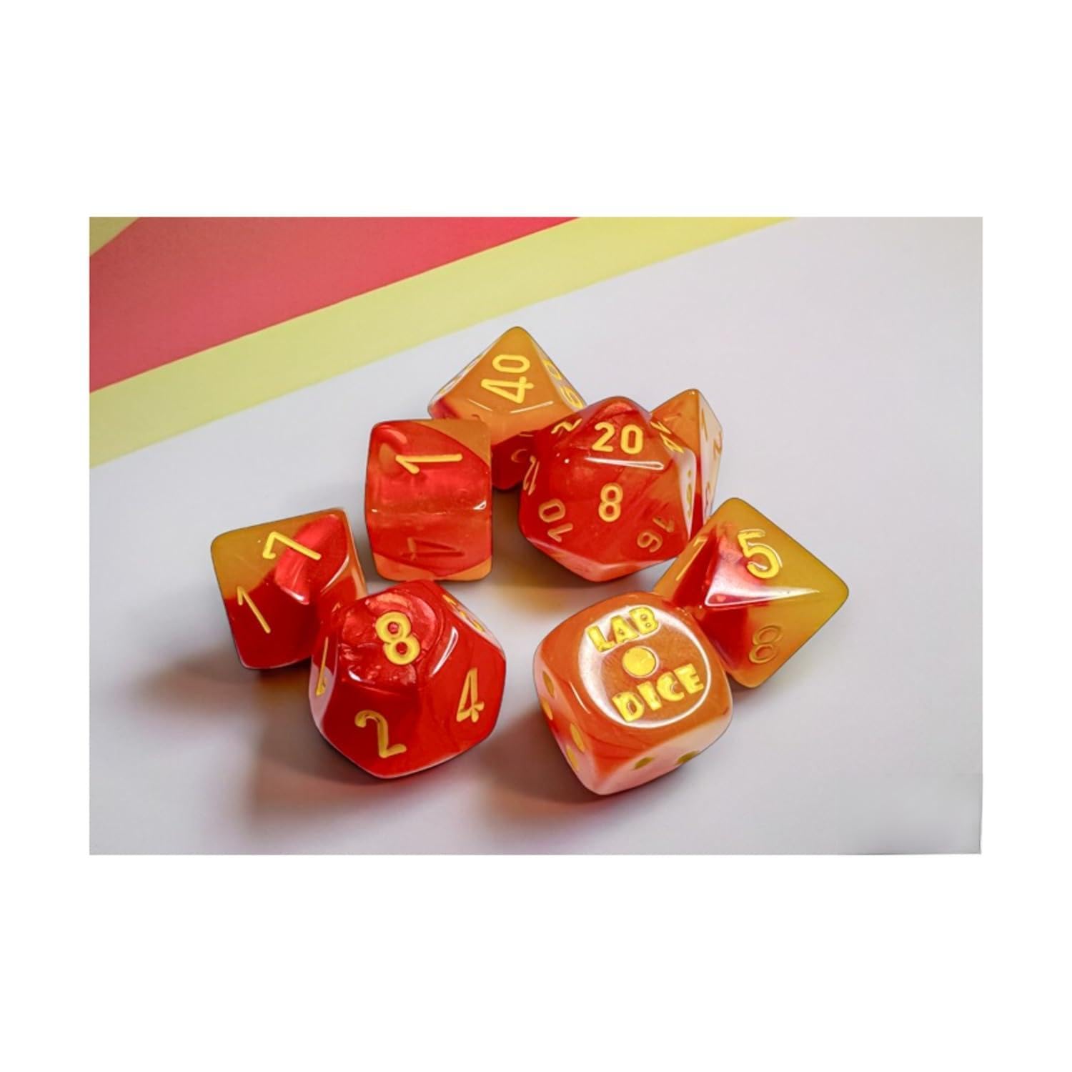 Gemini Gellow-Red/yellow Polyhedral Luminary 7-Dice Set (with bonus die)