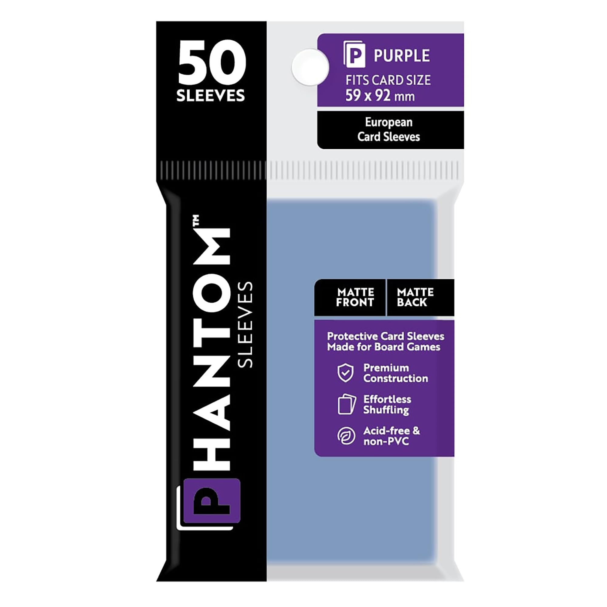 Phantom Sleeves: Purple Size 59 x 92mm: Matte Front/Back - 50 Pack - Transparent Protective Card Sleeves for Board Games, Trading Cards & Card Games