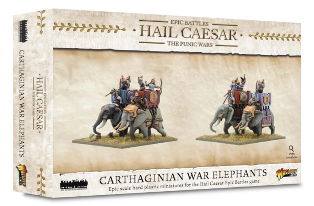 Warlord Roman Britain Hail Caesar Epic Battles: Carthaginian War Elephants Tabletop Miniatures - Plastic Paintable Roman Britain Soldiers Set, Table Top Military Minifigures for Adults