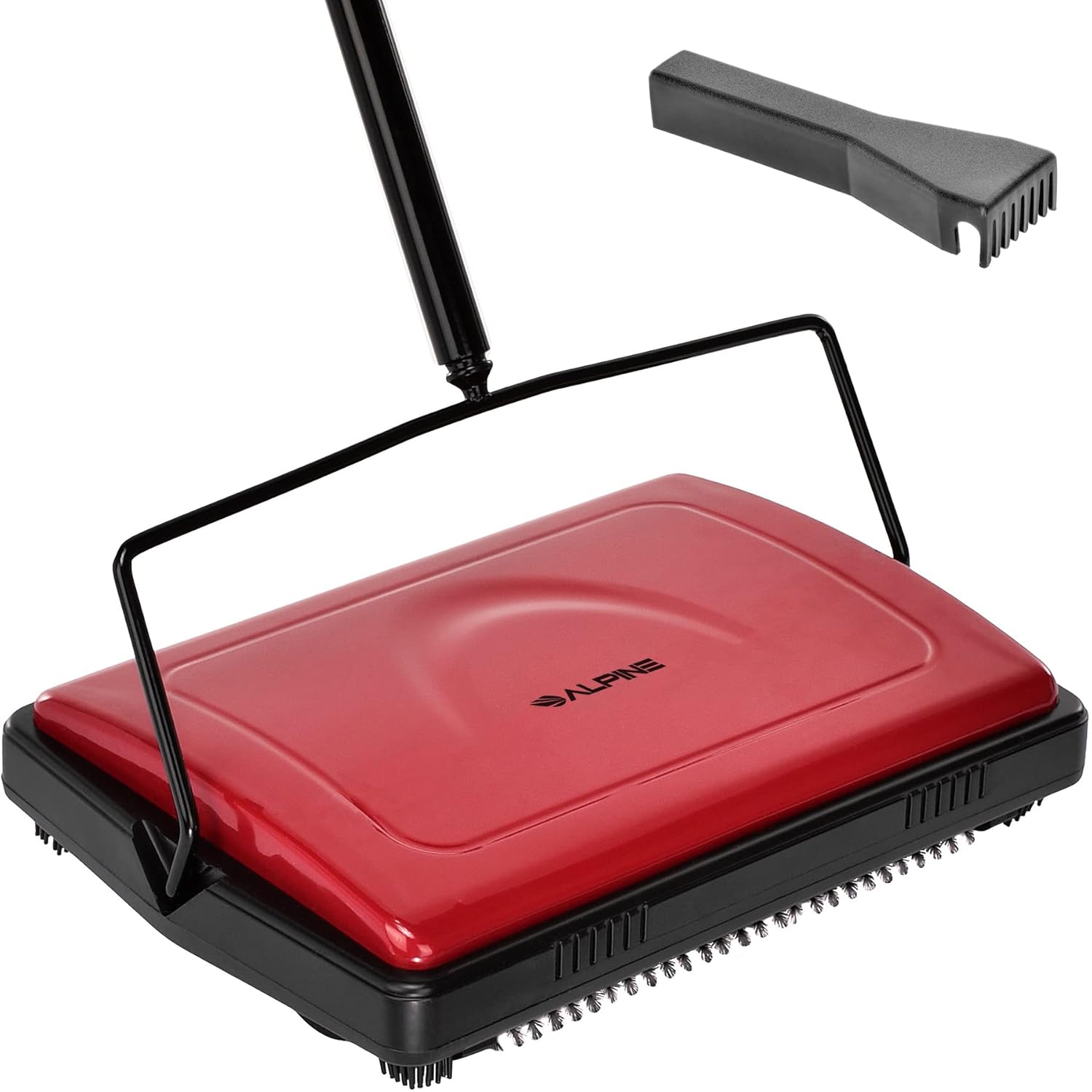 Alpine Industries Triple Brush Floor and Carpet Sweeper, Red