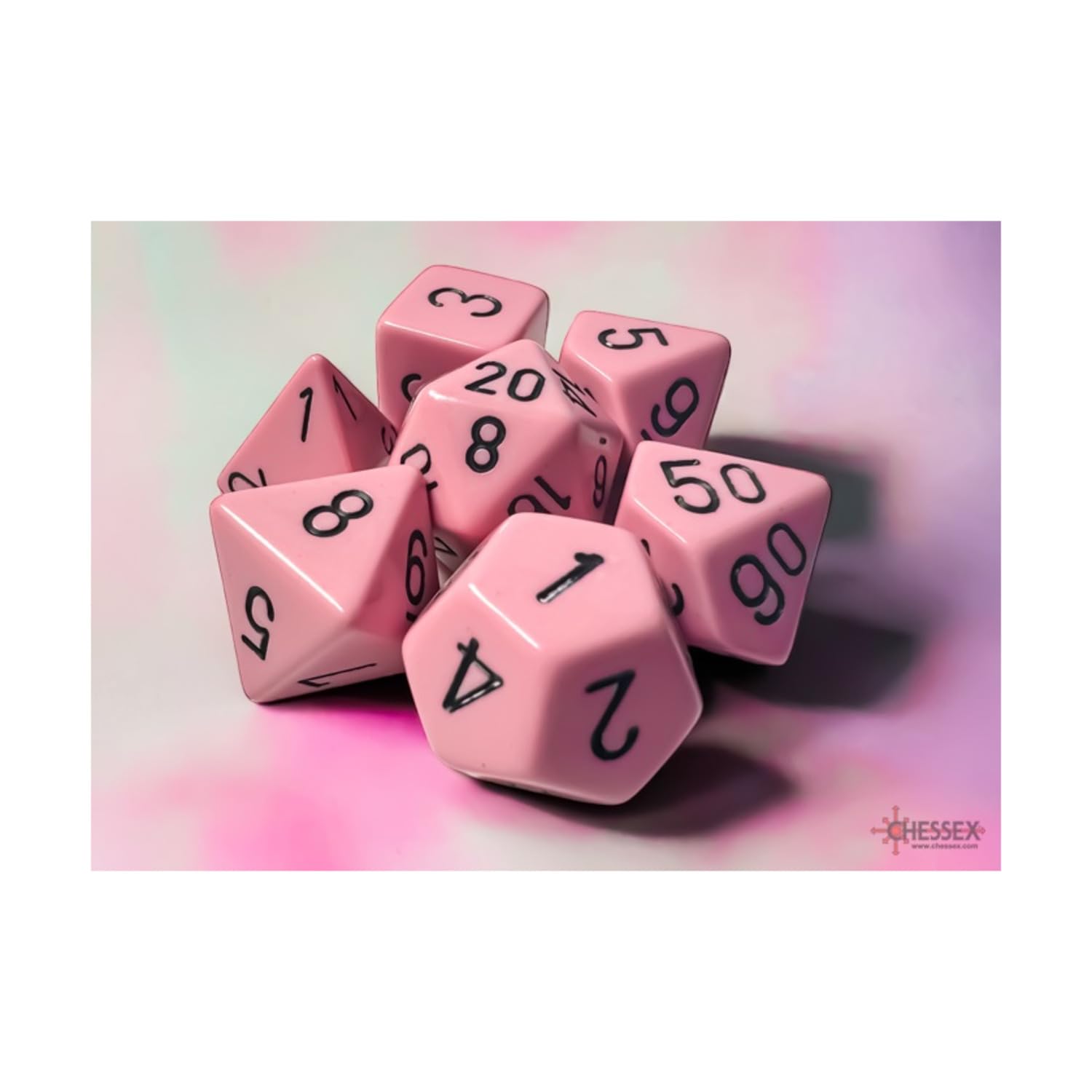 7-set Opaque Polyhedral Pastel Pink/black
