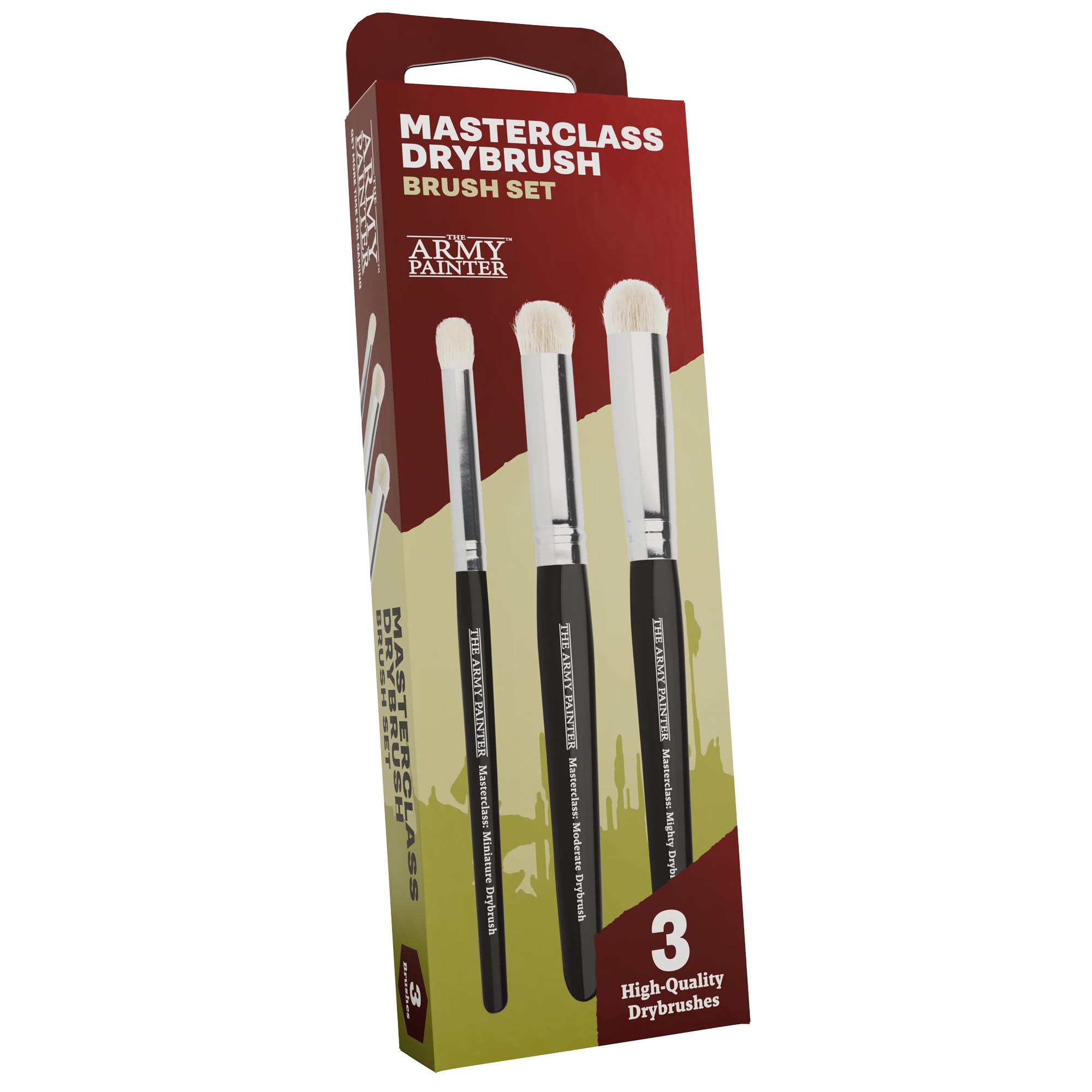 The Army Painter, Masterclass Drybrush Set, 3 Sizes Hobby Drybrushes, Goat Hair Brush Set: 15mm Mighty Drybrush, 12mm Moderate Drybrush, 7mm Miniature Drybrush for Tabletop Roleplaying