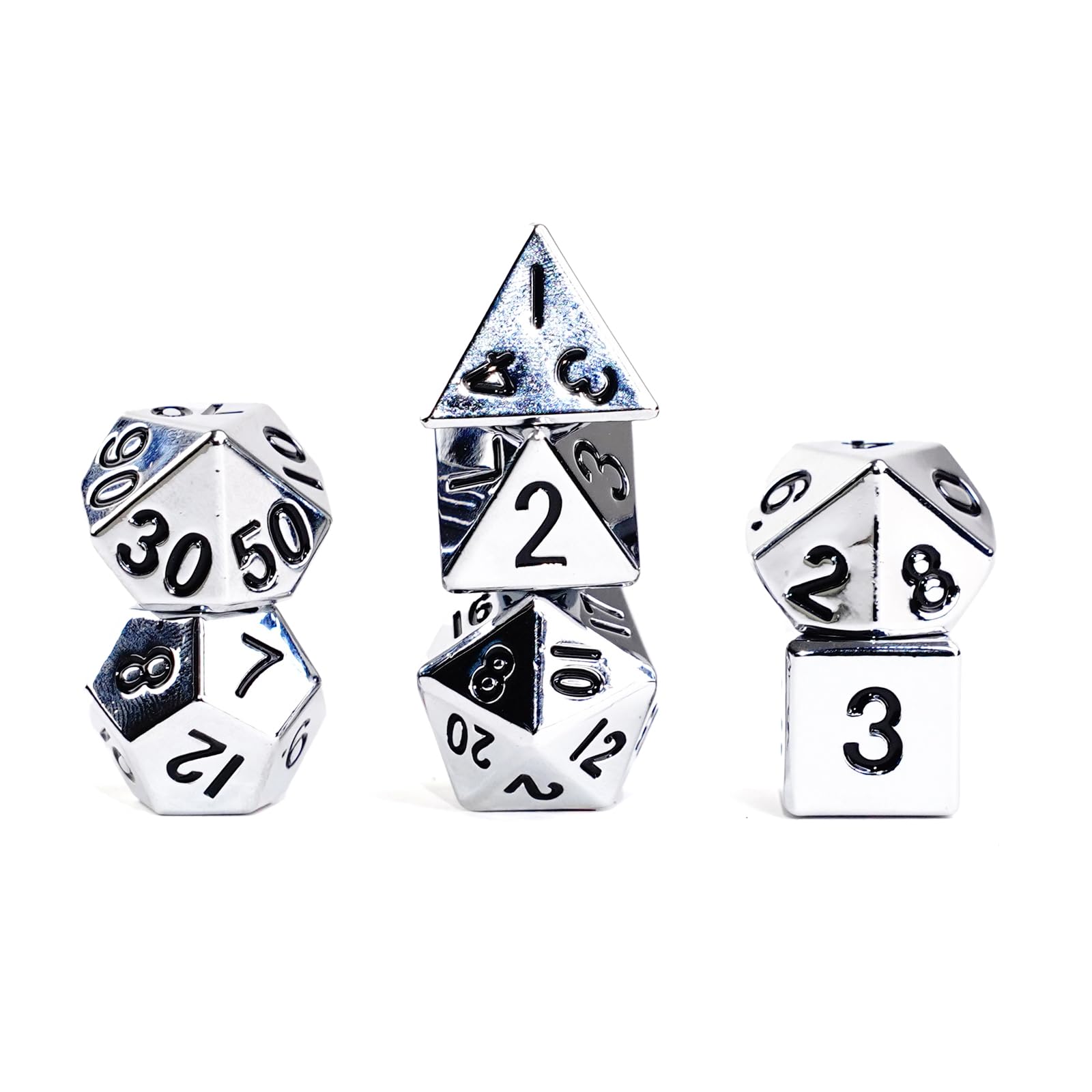 Metal Dice Polyhedral Set of 7 die (7) Silver