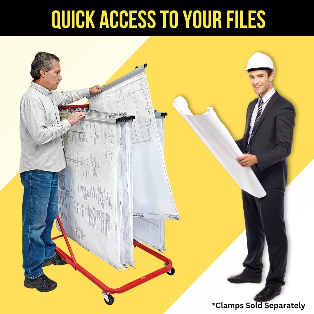 Vertical File Rolling Stand for Blueprints, Red