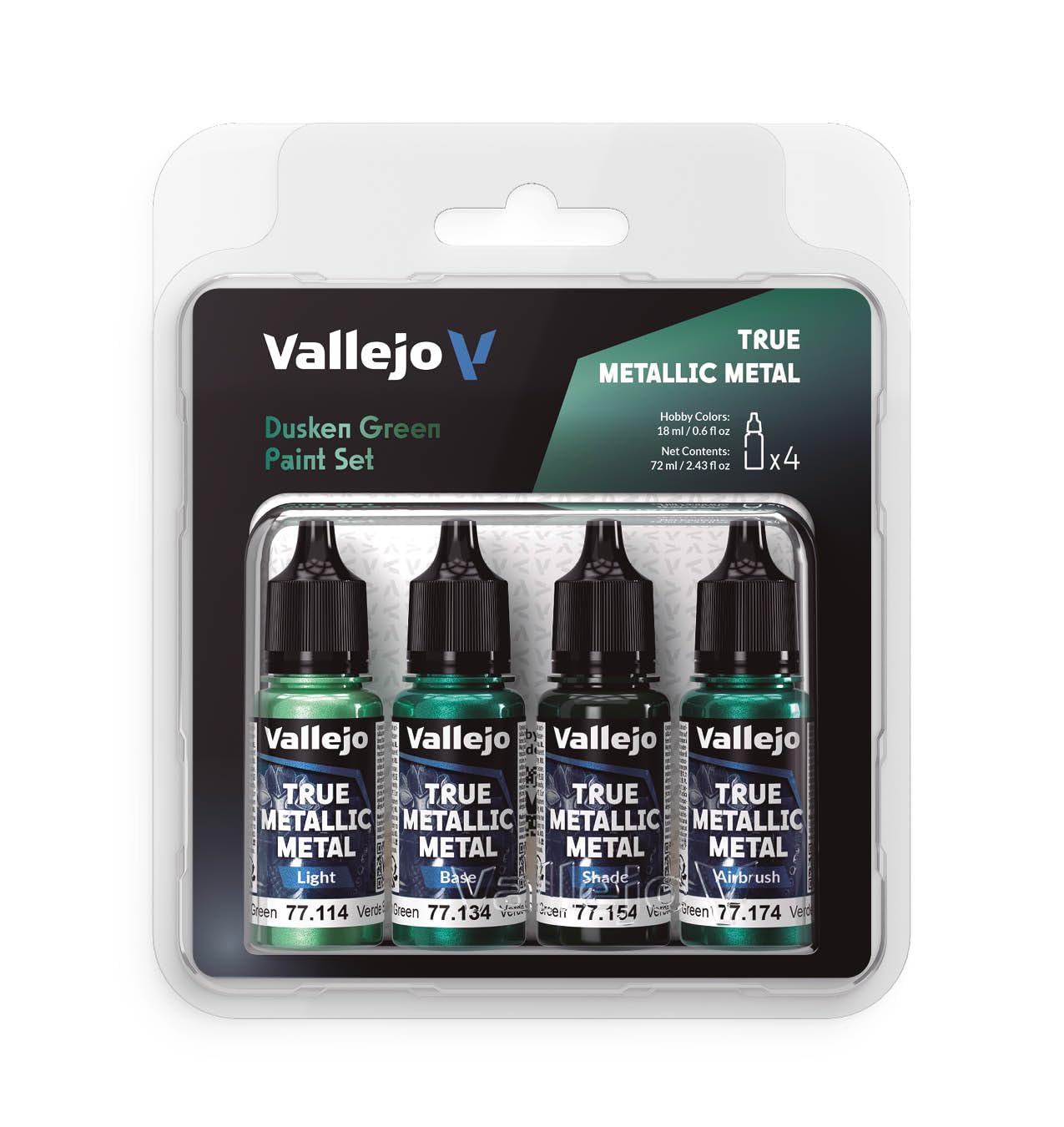 Vallejo - Dusken Green Paint Set | True Metallic Metal | Acrylic Colors for Painting Metal Effects on Fantasy, Historical, and Wargaming Miniatures | BSL System | 4 Bottles x 18 ml (0.6 fl.oz.)