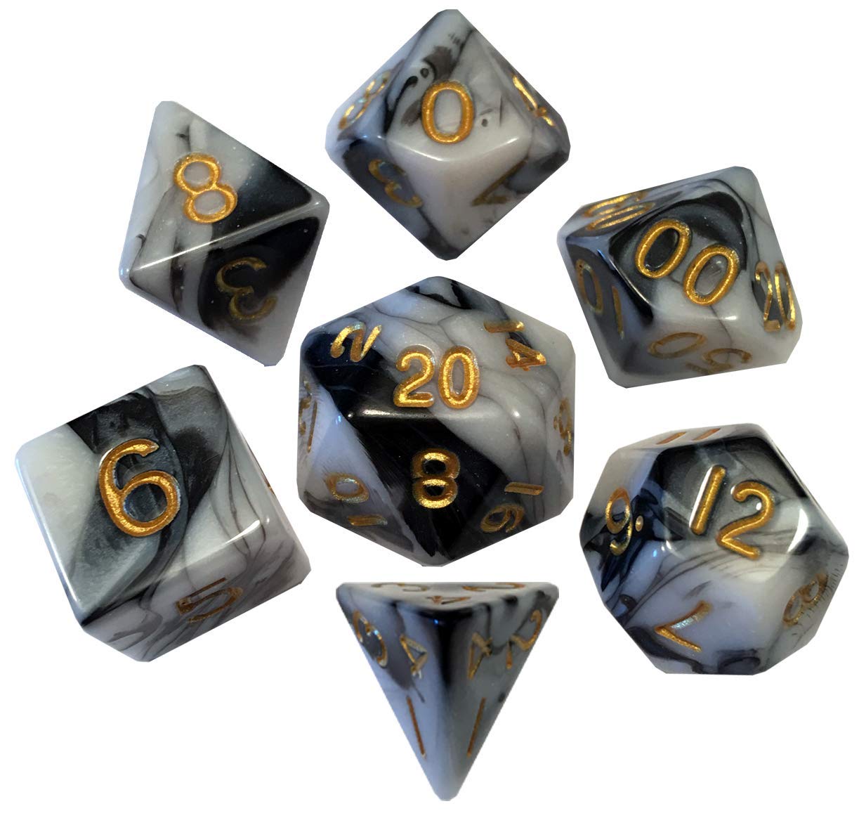 Metallic Dice Games 7-Set: 16mm: Acrylic BKWHgd