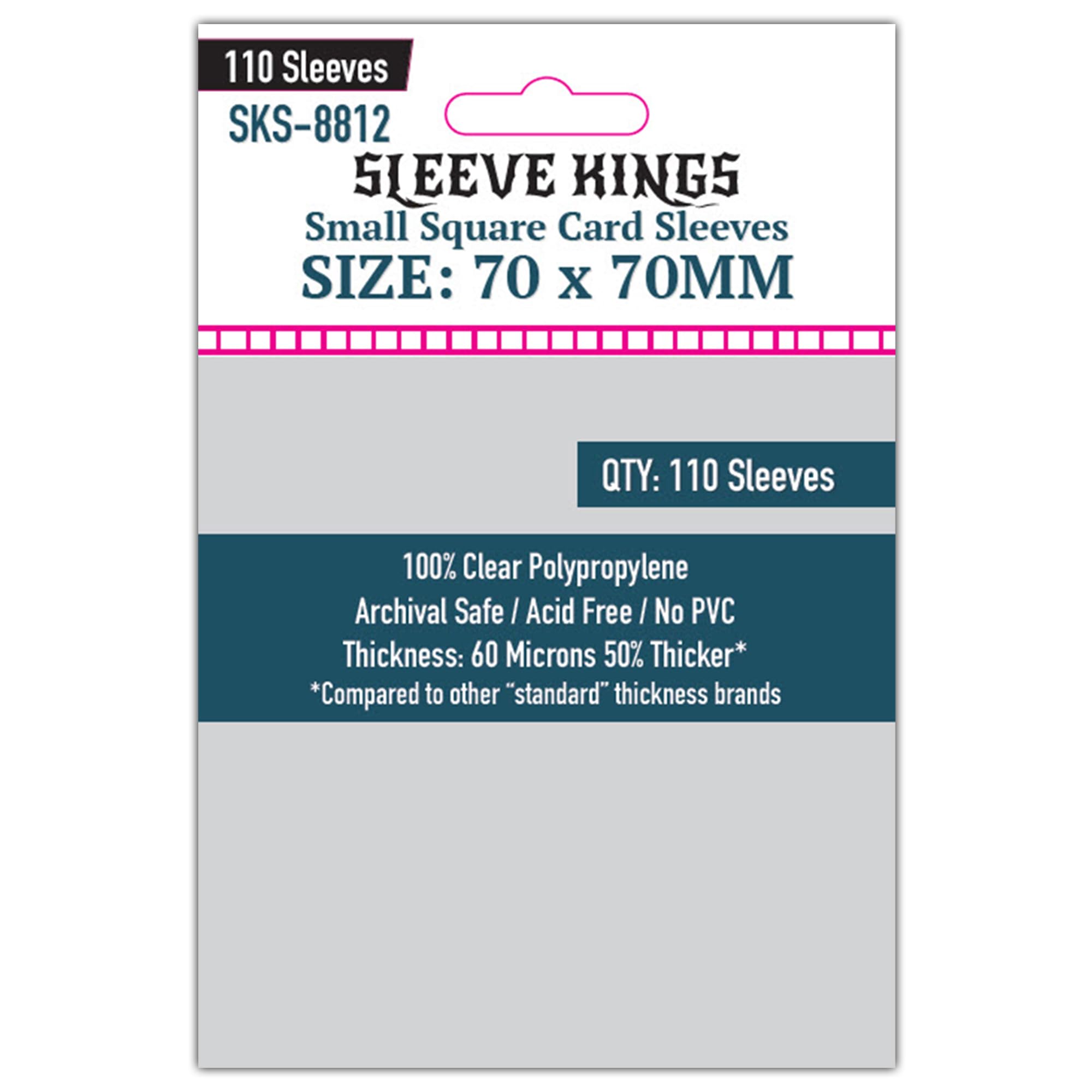 Sleeve Kings Standard Card Sleeves – 110 Count, Clear 60 Micron Thickness, Medium Square Size (70 x 70 mm), Compatible with Power Grid & More – SKU: SKS-8812
